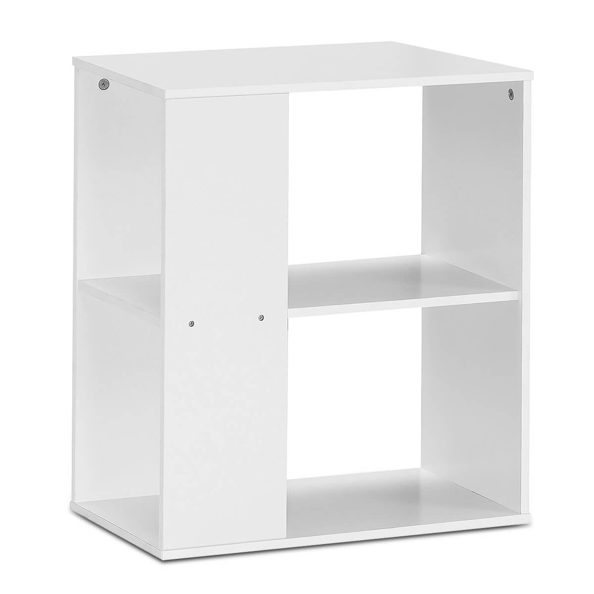 2-Tier Side End Table with Storage Shelves -White - White