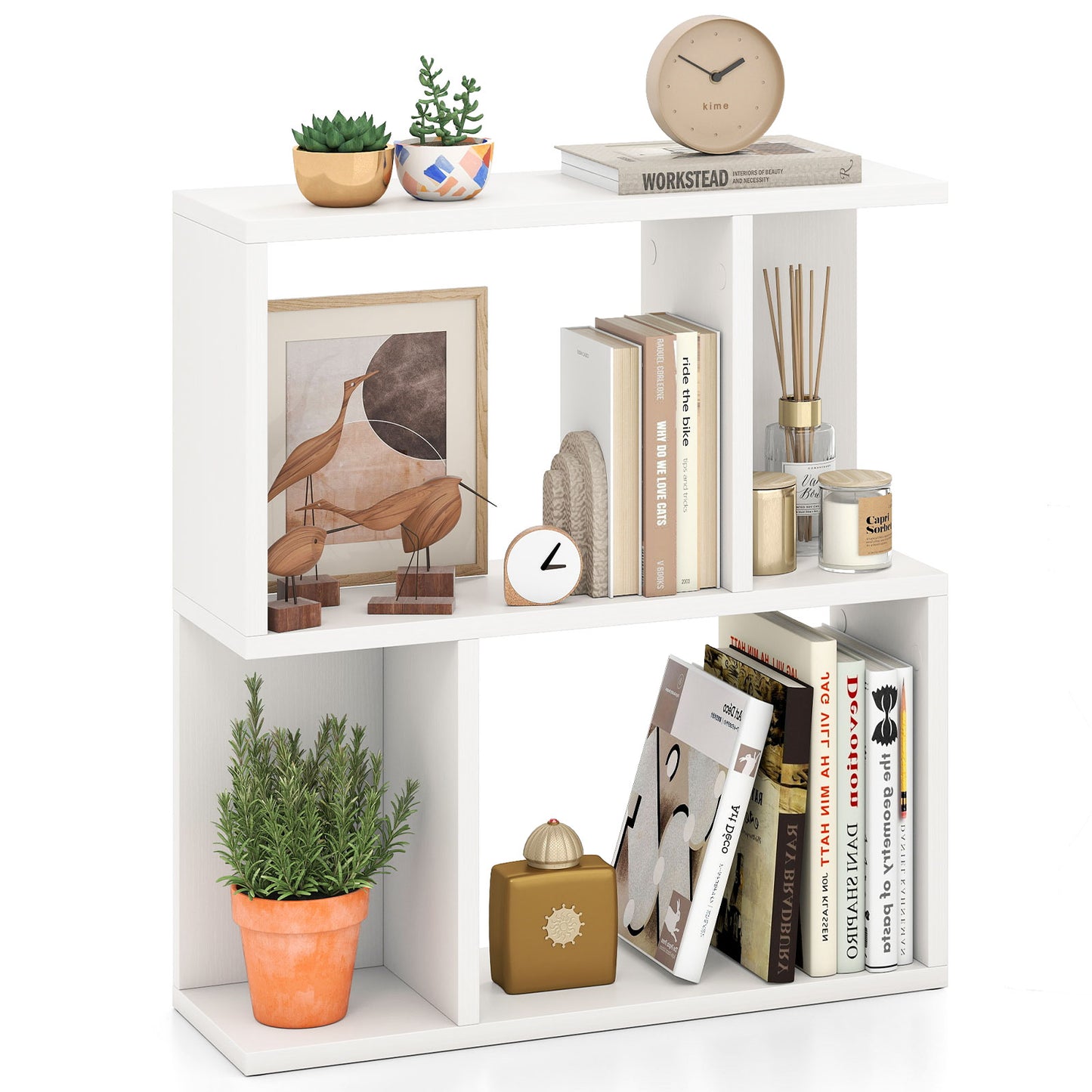 3-Tier Bookshelf with Display Shelf for Small Space-White - White