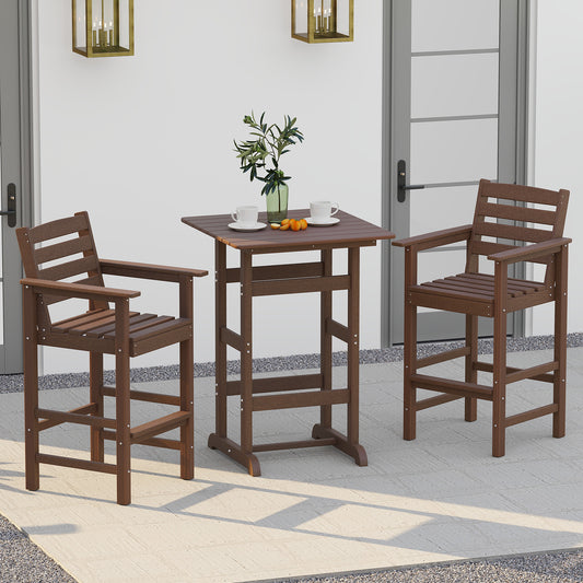 30 Inch Square Bar Table Dining Table with Slatted Tabletop for Poolside
