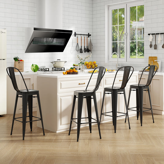 Set of 4 Bar Height Chairs Stackable Metal Bar Stools with Removable Backrest