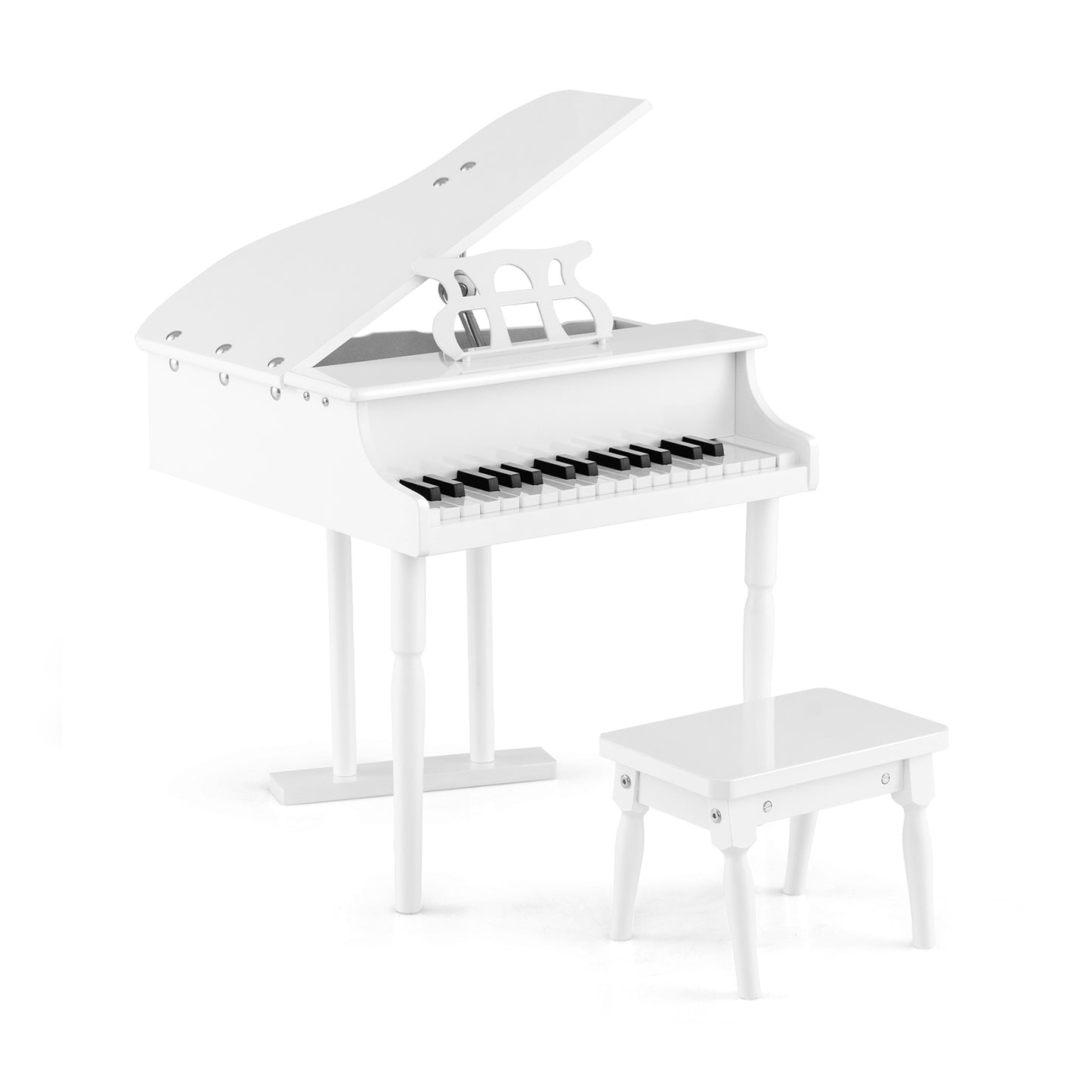 30-Key Kids Piano Keyboard Toy with Bench Piano Lid and Music Rack-White - White