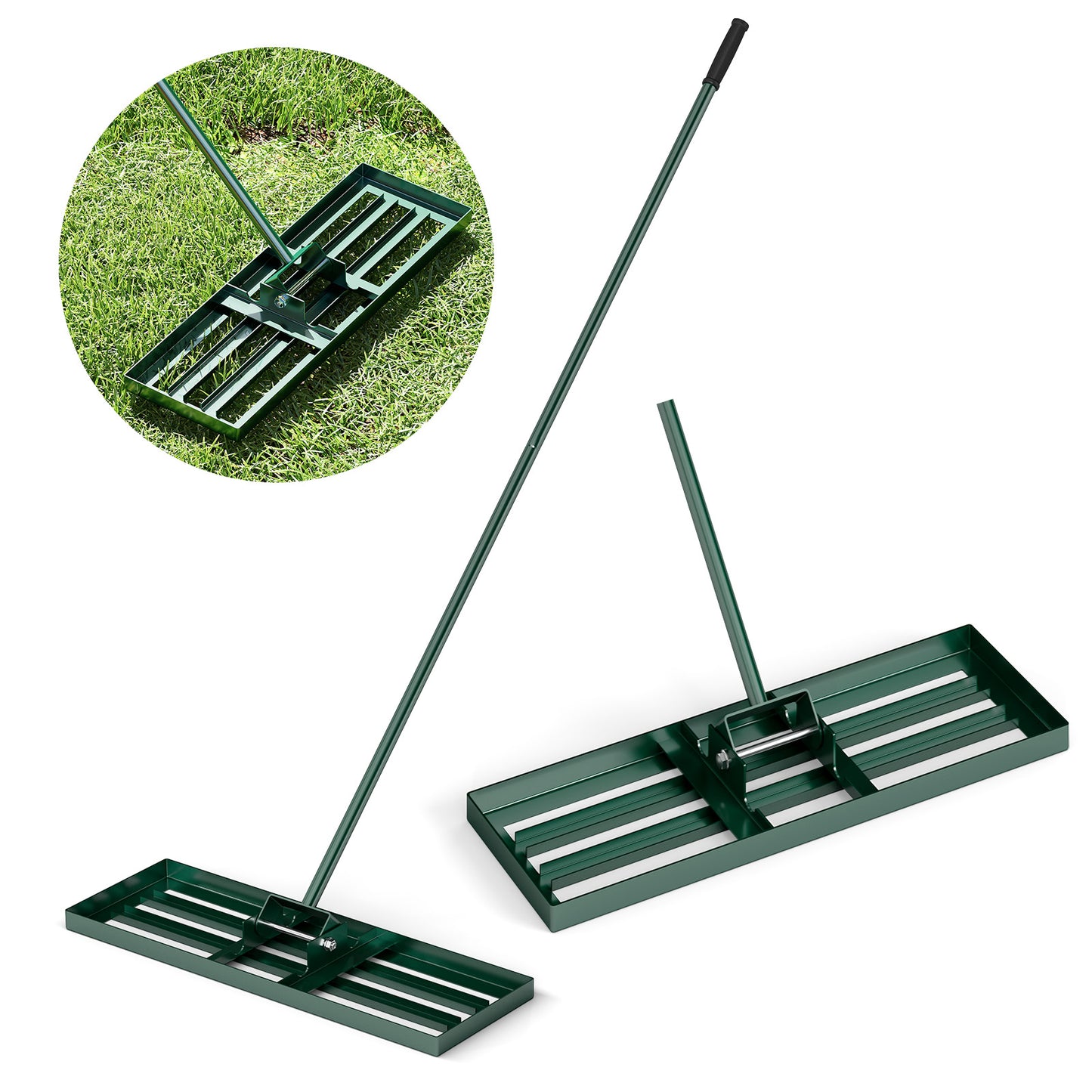 30 x 10 Inch Lawn Leveling Rake with Ergonomic Handle-Green - Green