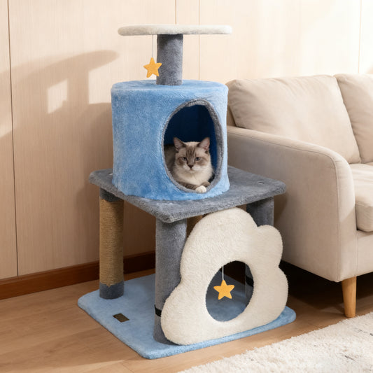 31.5" Cute Modern Cat Tree Multi-Level Kitten Tower-Blue