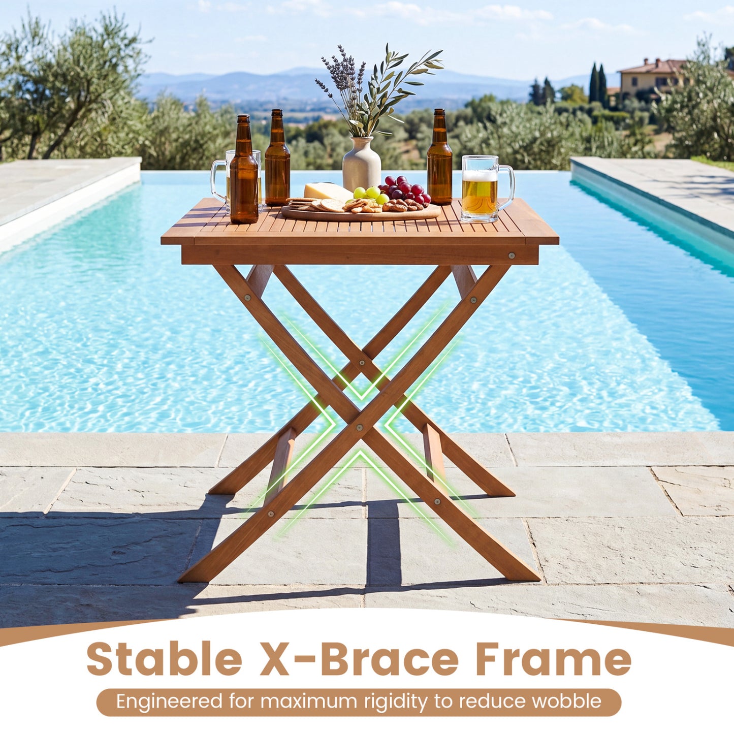 32-Inch Square Teak Wood Patio Dining Table for 4