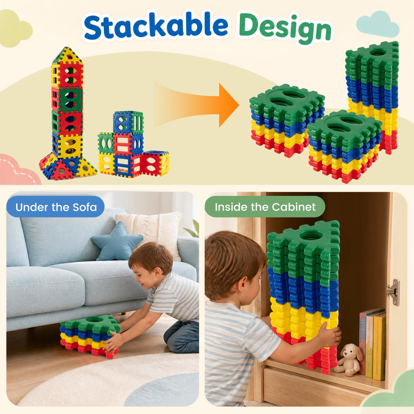 Oversized Waffle Block Set 32-Piece with Ocean Balls
