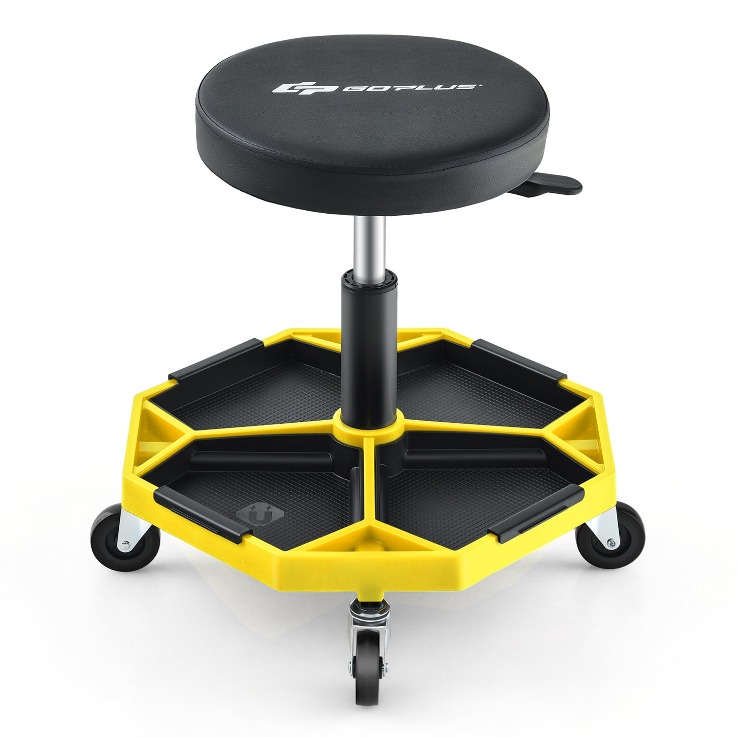 330 LBS Capacity Pneumatic Rolling Mechanic Stool with Padded Seat-Red - Yellow