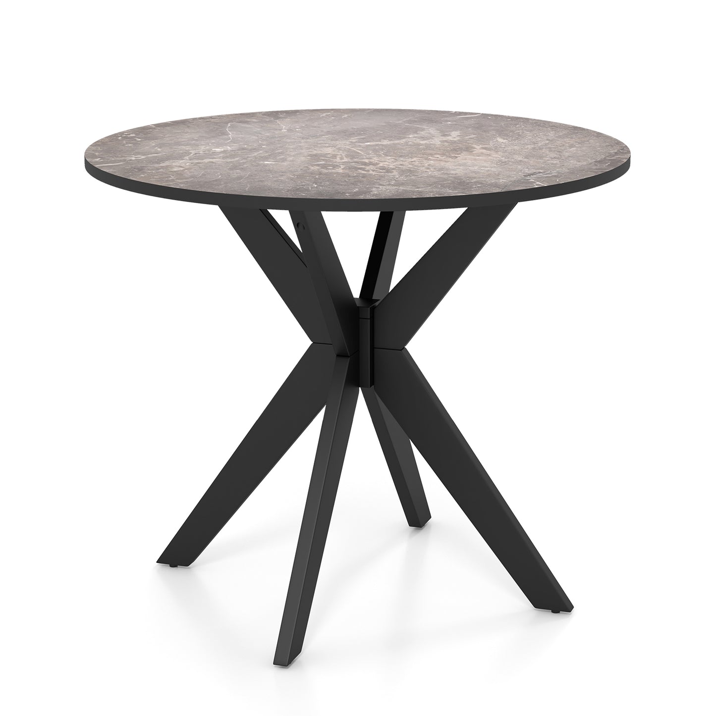 36-Inch Mid Century Modern Kitchen Table with Faux Marble Tabletop and Solid Rubber Wood Legs-Black - Black