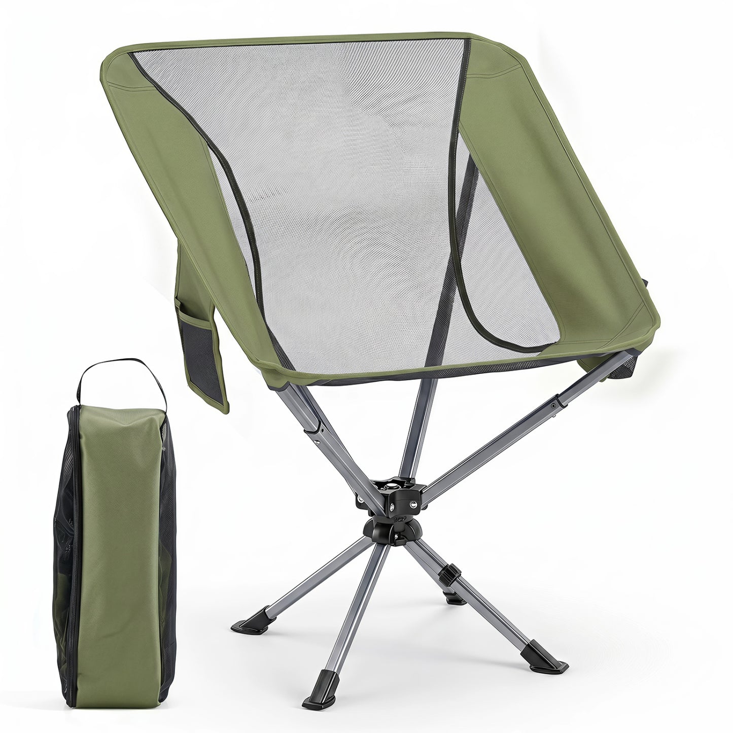 360° Swivel Camping Chair with Cup Holder - 330 lbs Capacity