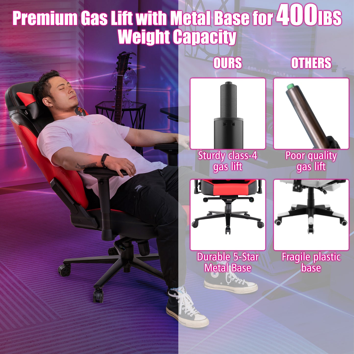 360° Swivel Computer Chair with Casters for Office Bedroom-Red
