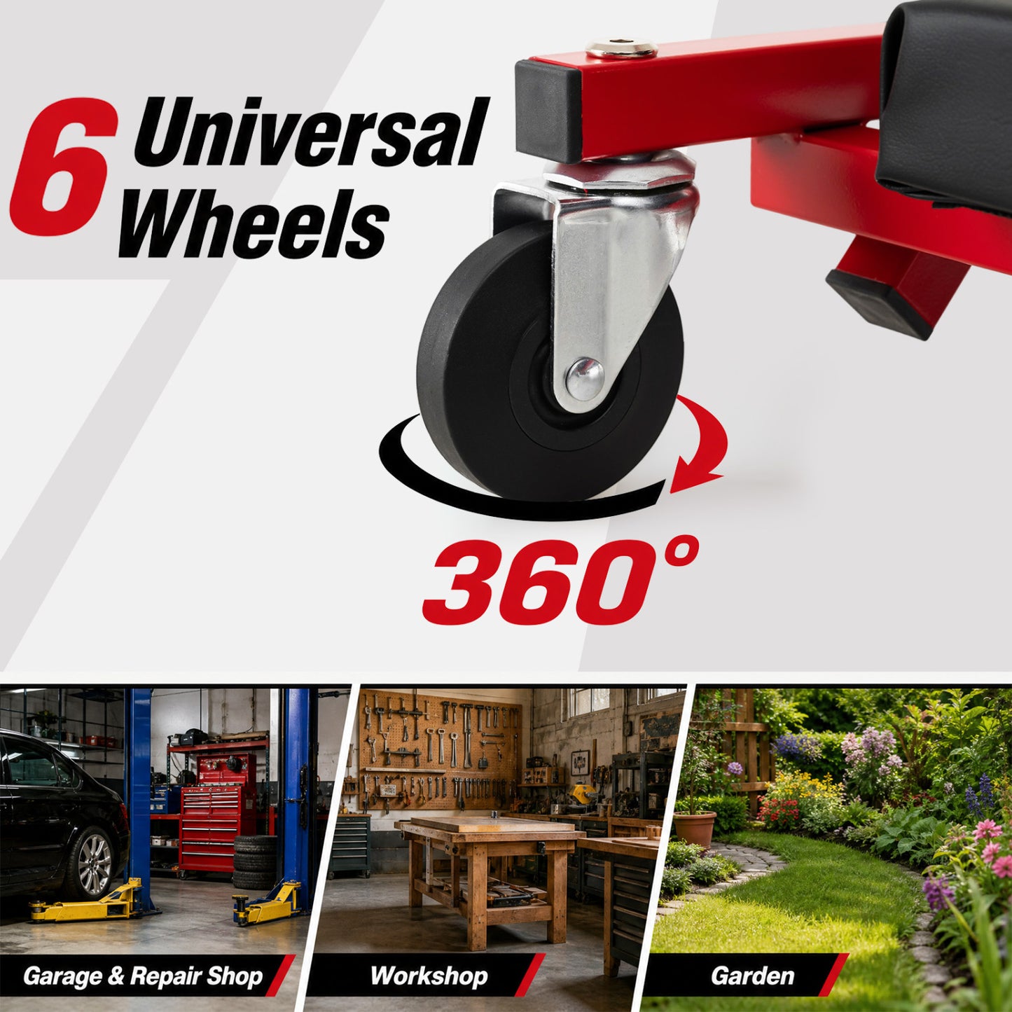 3-in-1 Folding Mechanic Creeper with 6 Wheels - 36 Inch