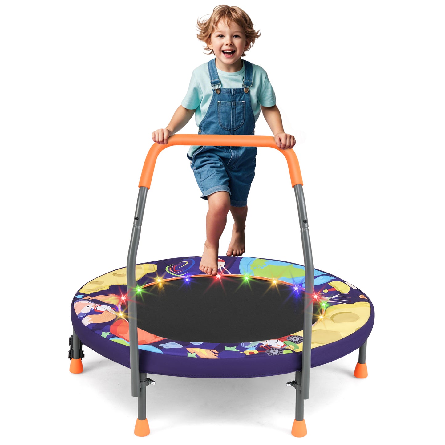 Mini Trampoline Folding Small Rebounder for Kids with Lights-Pink - Purple