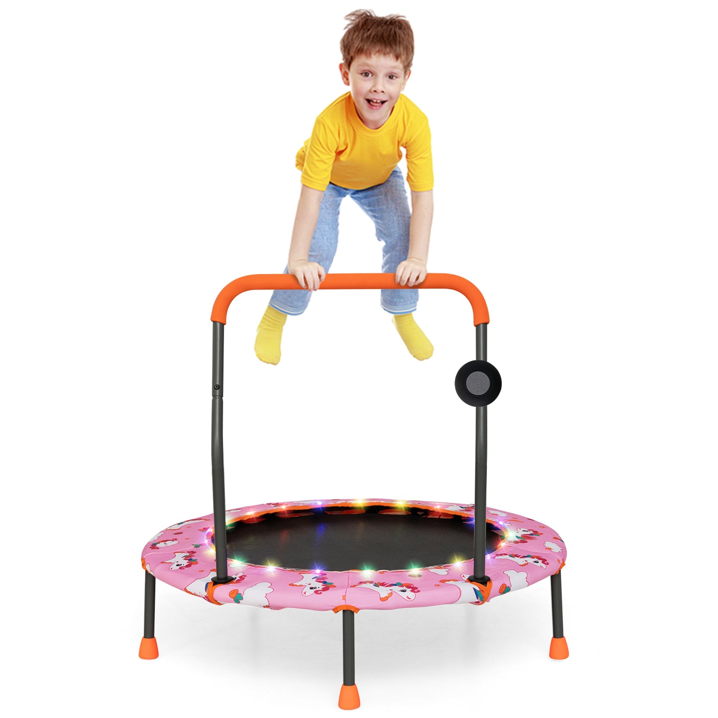 36 Inch Mini Trampoline with Colorful LED Lights and Bluetooth Speaker-Multicolor - Pink