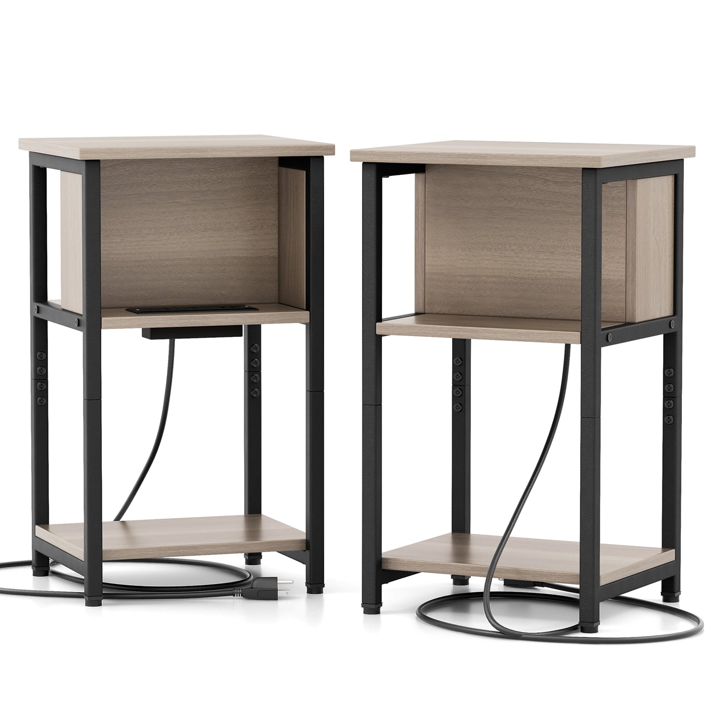 3-Tier End Table with USB Ports & Power Outlets-2 Pieces - 2 Pieces