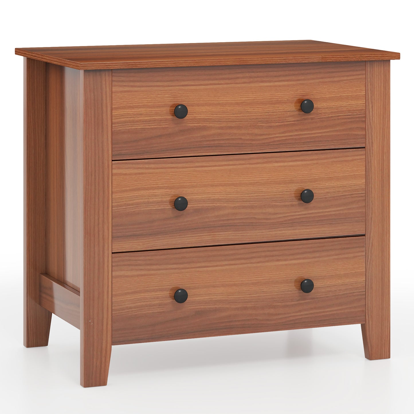 3 Drawer Dresser Chest of Drawers Bedside Table-Black - Walnut