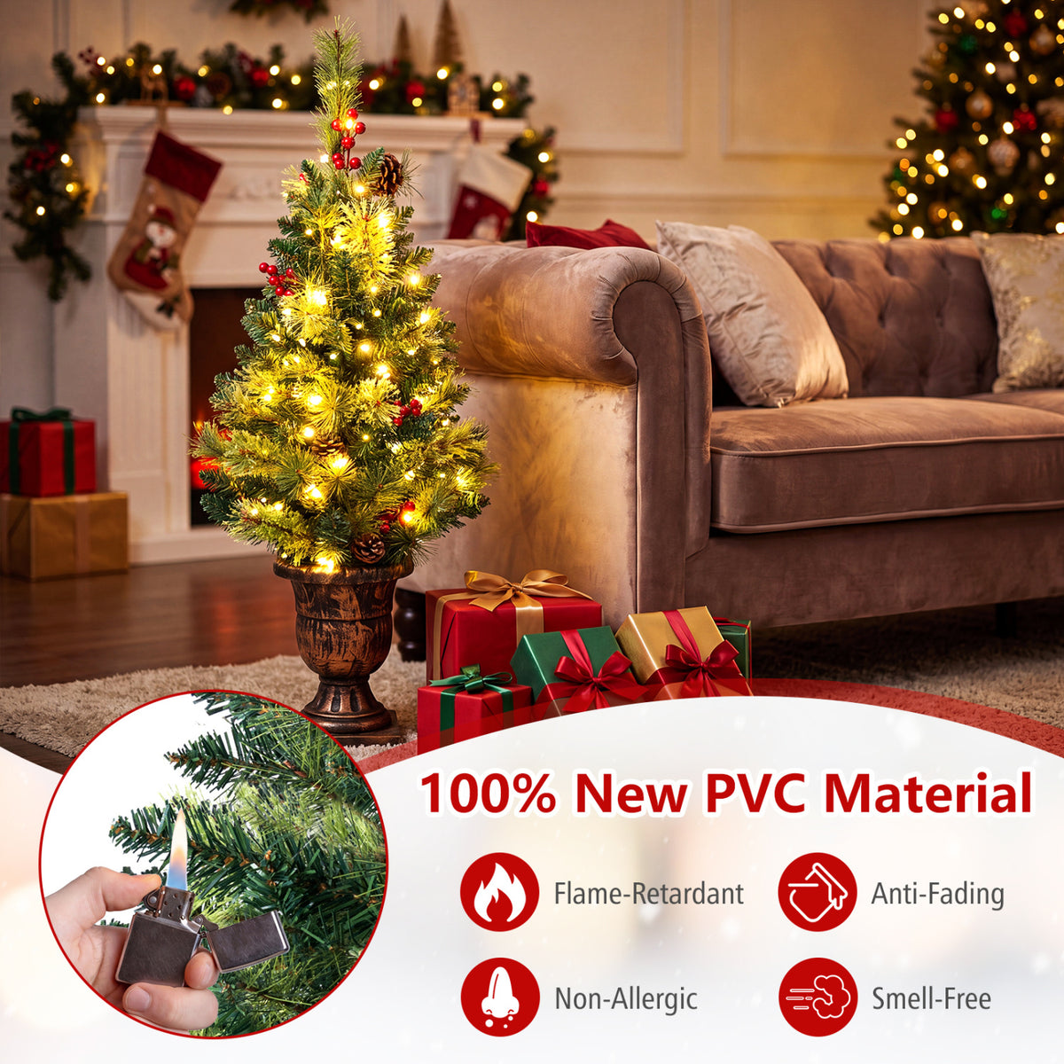 3 FT Pre-Lit Tabletop Christmas Tree with 40 LED Lights