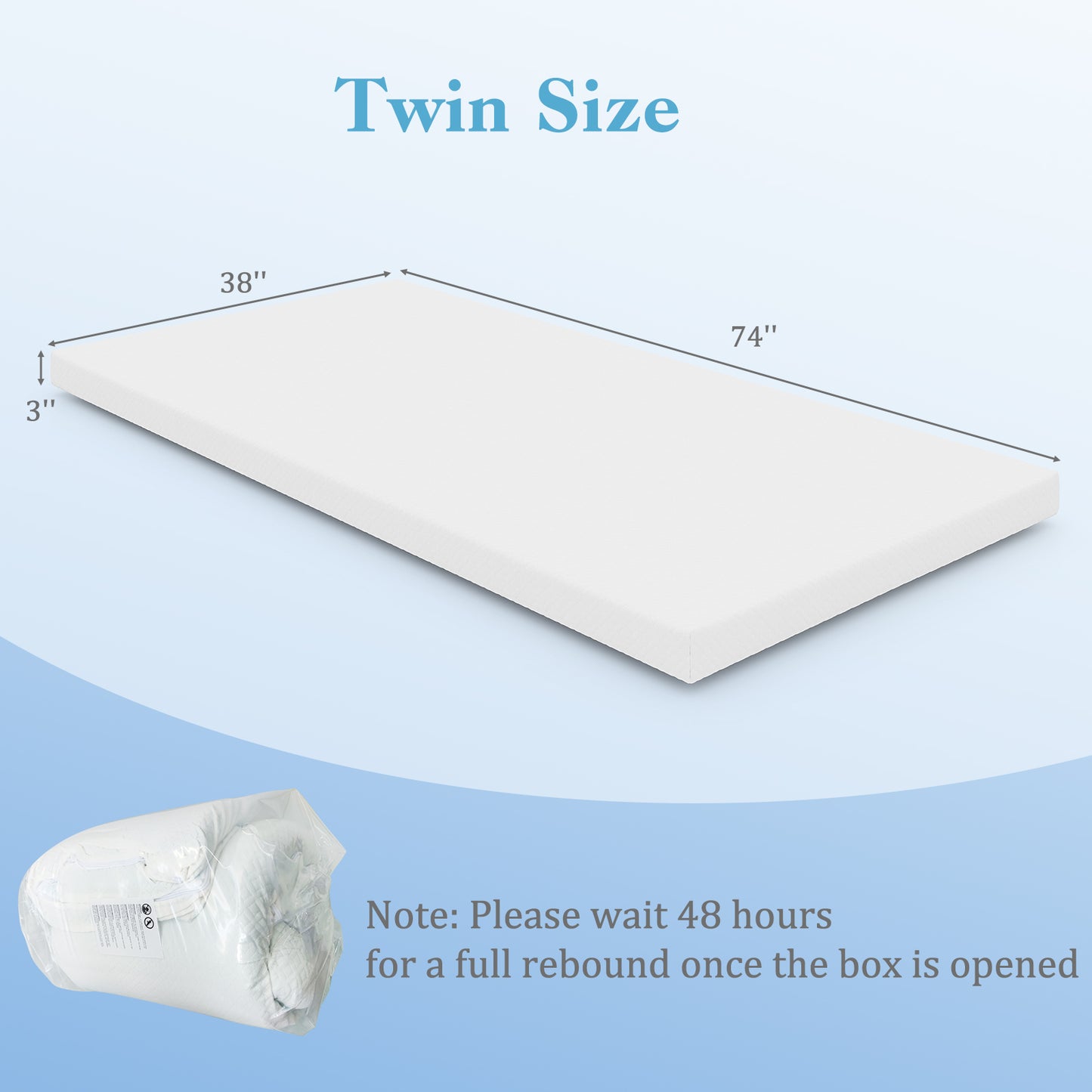 3 Inch Gel-Infused Memory Foam Mattress Topper with Removable Cover-Full Size - Twin Size