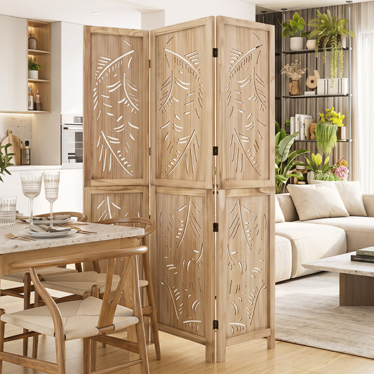 3-Panel Room Divider with Palm Leaf Design - 67" Tall