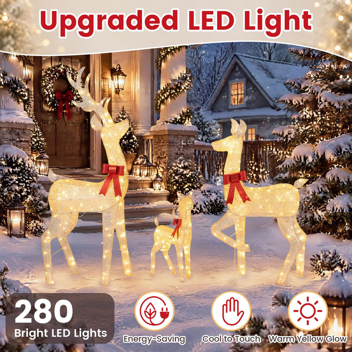 3-Piece Lighted Golden Christmas Reindeer Family Set