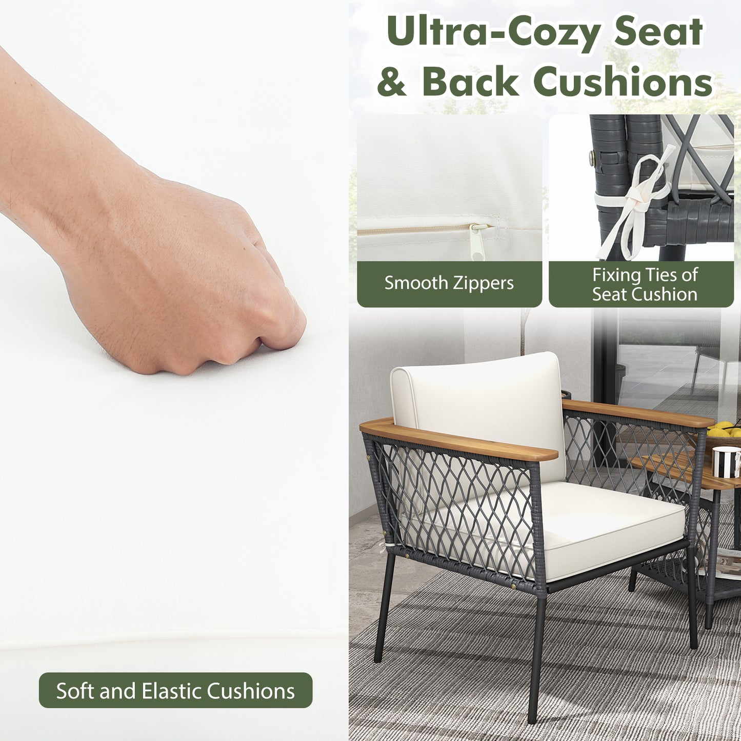 3 Piece Patio Furniture Set Rattan Chair Set with 2-Tier Coffee Table-White