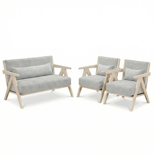 3 Pieces Living Room Furniture Set with Rubber Wood Frame