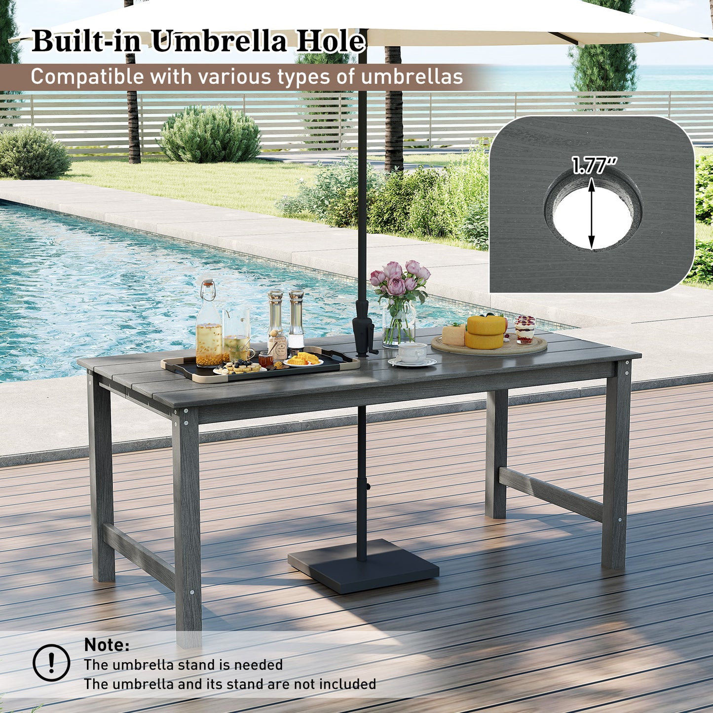 3 Pieces Outdoor Dining Table Set with 2 Benches-Gray