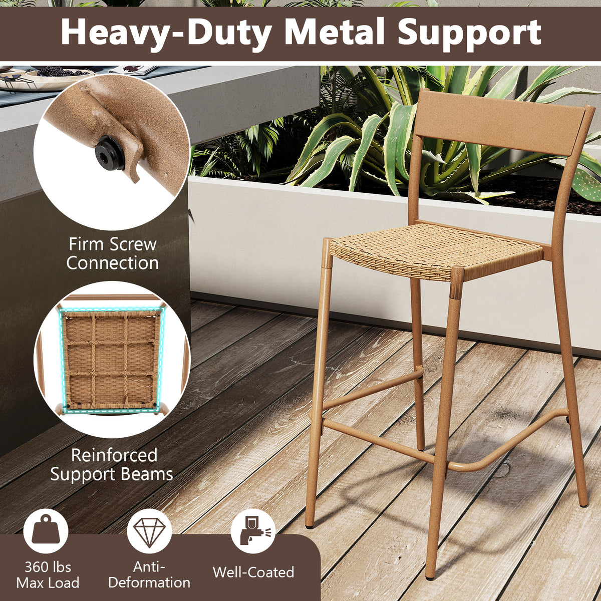 3 Pieces Patio Bar Table Set with Height Table and 2 Armless Chairs