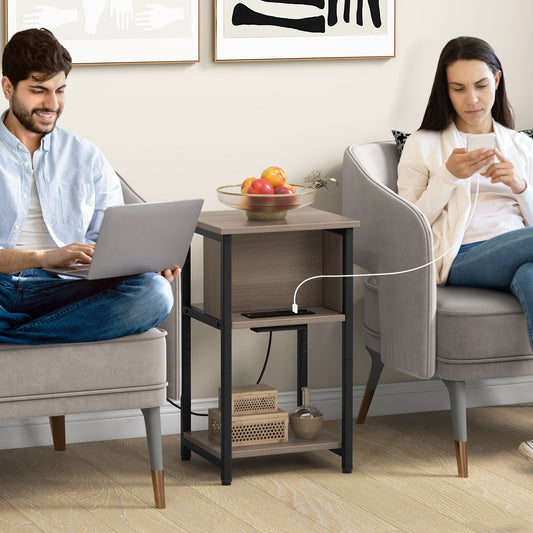 3-Tier End Table with USB Ports & Power Outlets