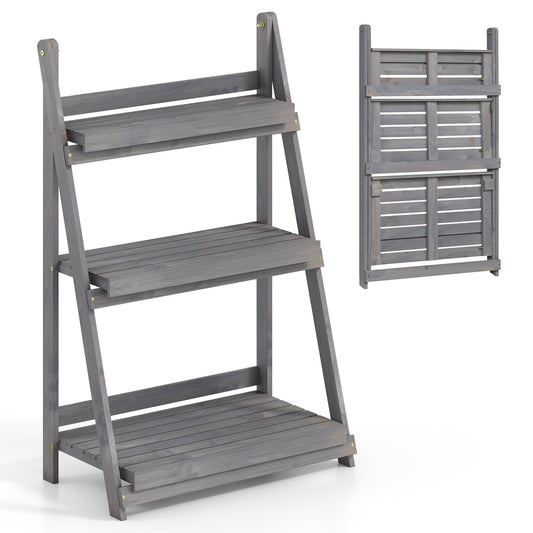 3-Tier Foldable Plant Stand with Slatted Shelves