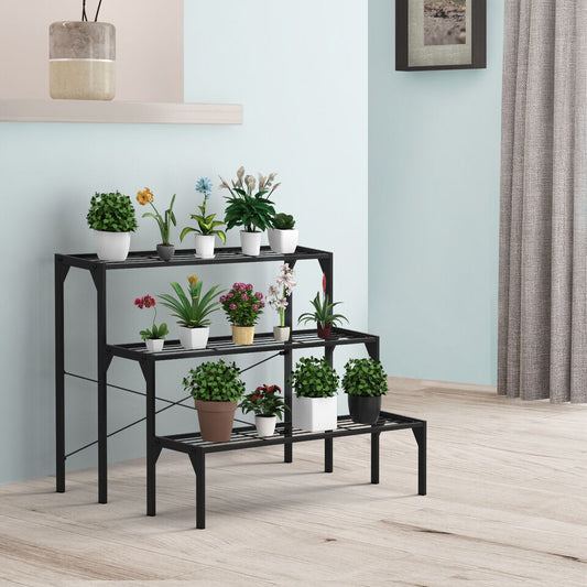 Outdoor 3 Tier Metal Plant Stand with Heavy Duty Rack for Multiple Use