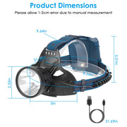 100000LM LED Headlamp 7 Lighting Modes Rechargeable Headlights
