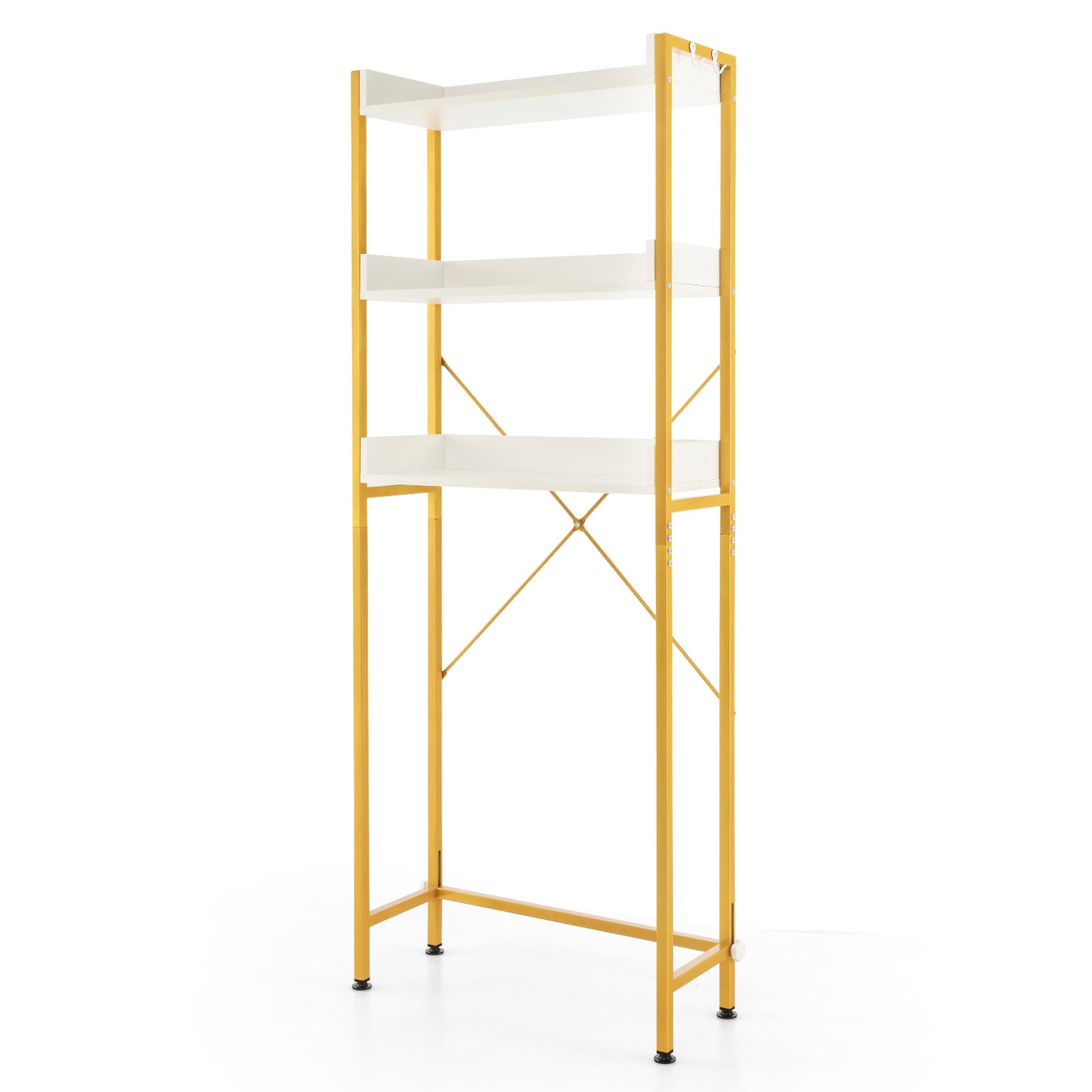 Over The Toilet Storage Rack with Hooks and Adjustable Bottom Bar-Rustic Brown - White