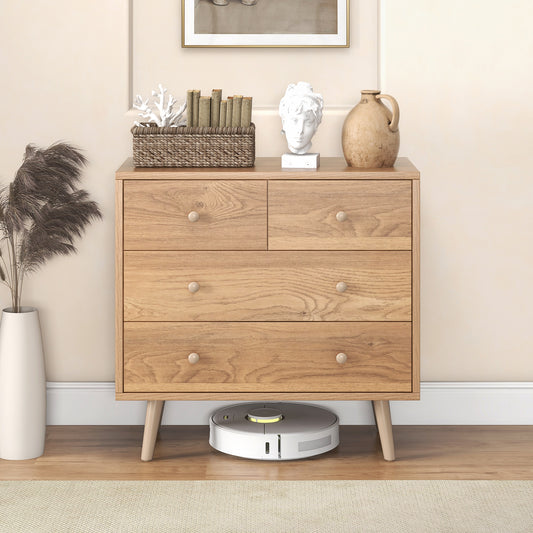 4-Drawer Dresser Cabinet Storage Organizer Rubber Leg with Rail-Natural
