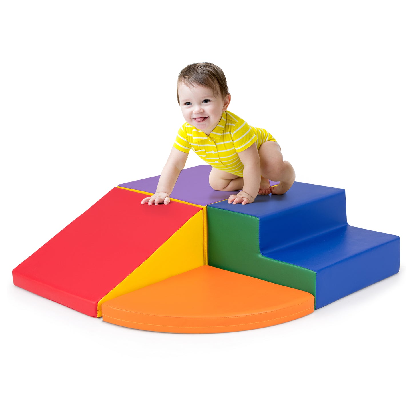 4-Piece Climb and Crawl Foam Block Play Set for Infant Baby-Pink - Red