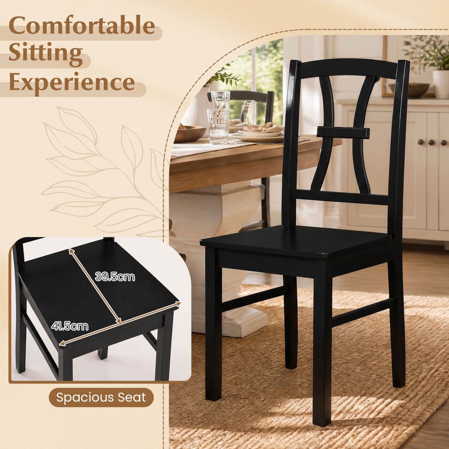 Dining Chairs Set of 4 with Cross Back and Rubber Wood Frame