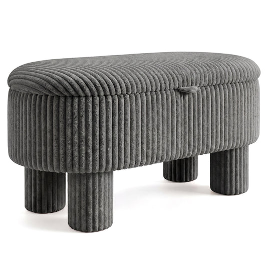 42 Inch Storage Ottoman Bench Corduroy Fabric Upholstered Foot Stool