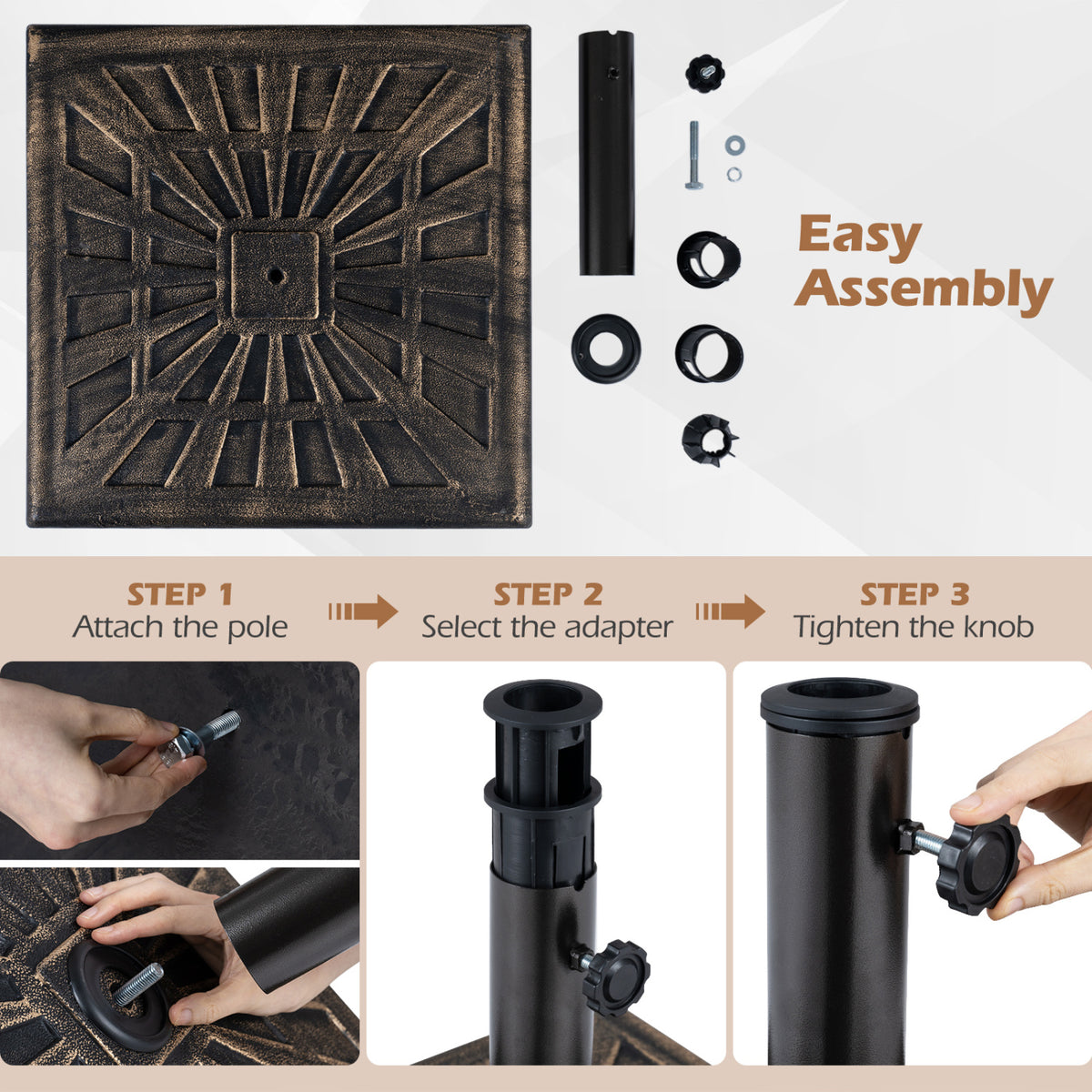 Patio Umbrella Base 42 lbs with Adjustable Knob - Bronze