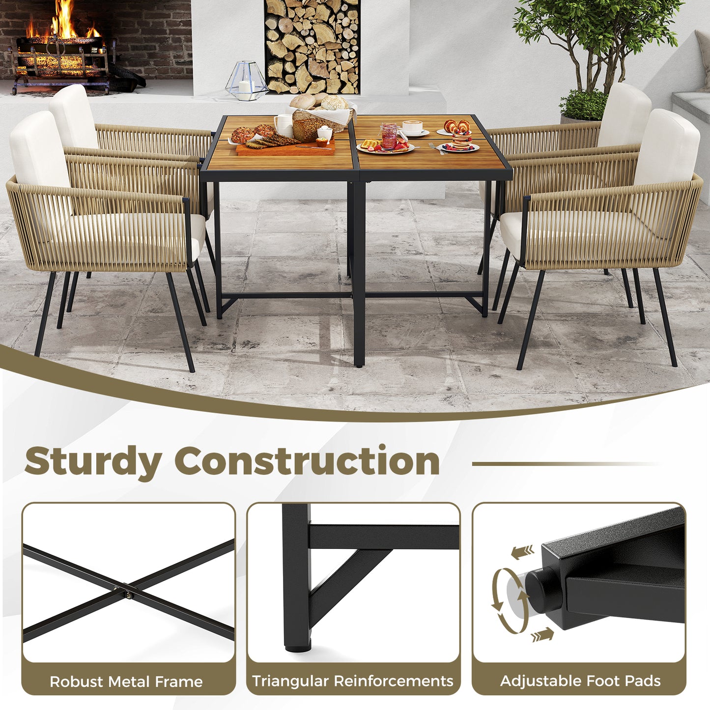 43.5 Inch 4-Person Square Patio Dining Table-Natural