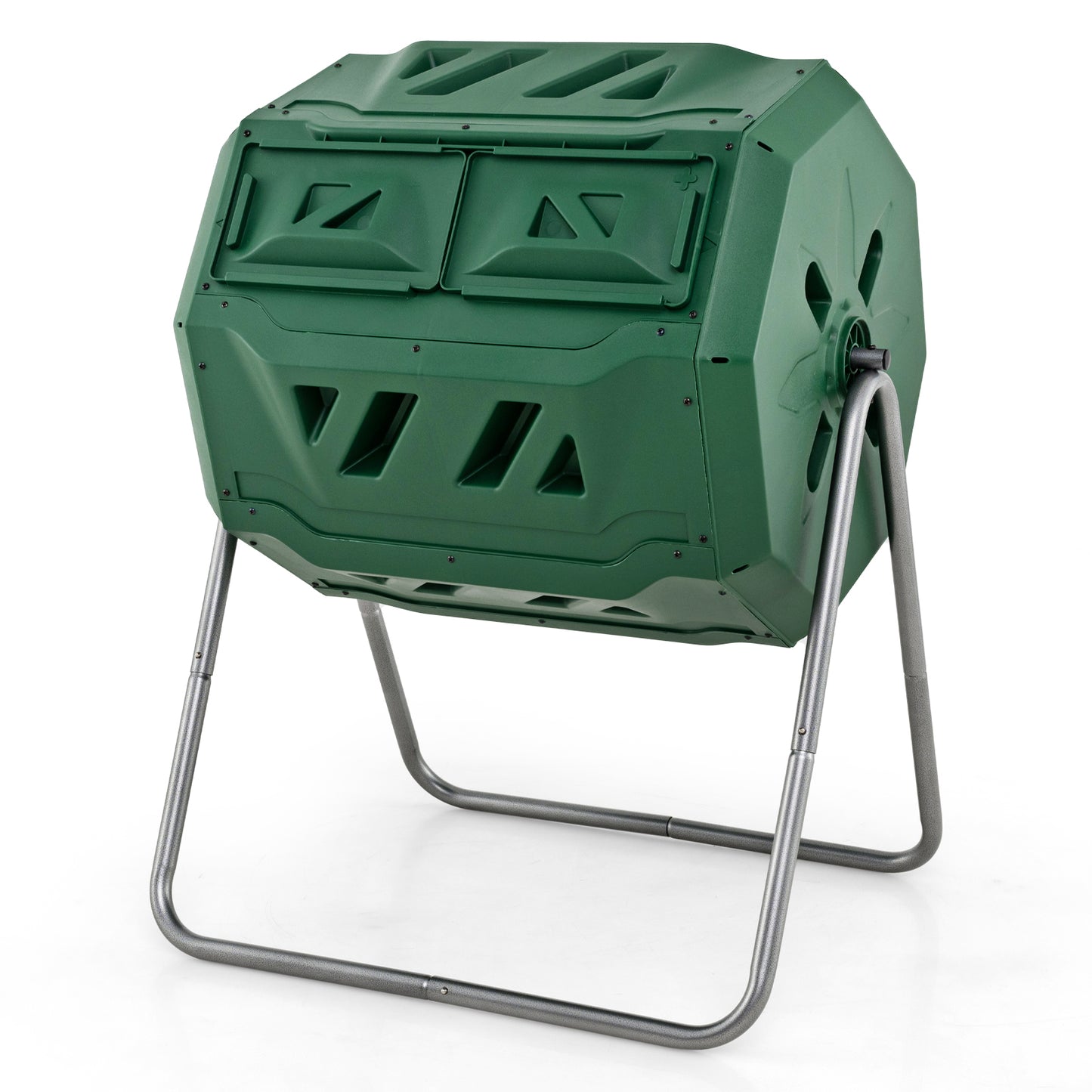 43 Gallon Rotating Compost Bin Barrel with Dual Chamber and Sliding Doors-Green - Green