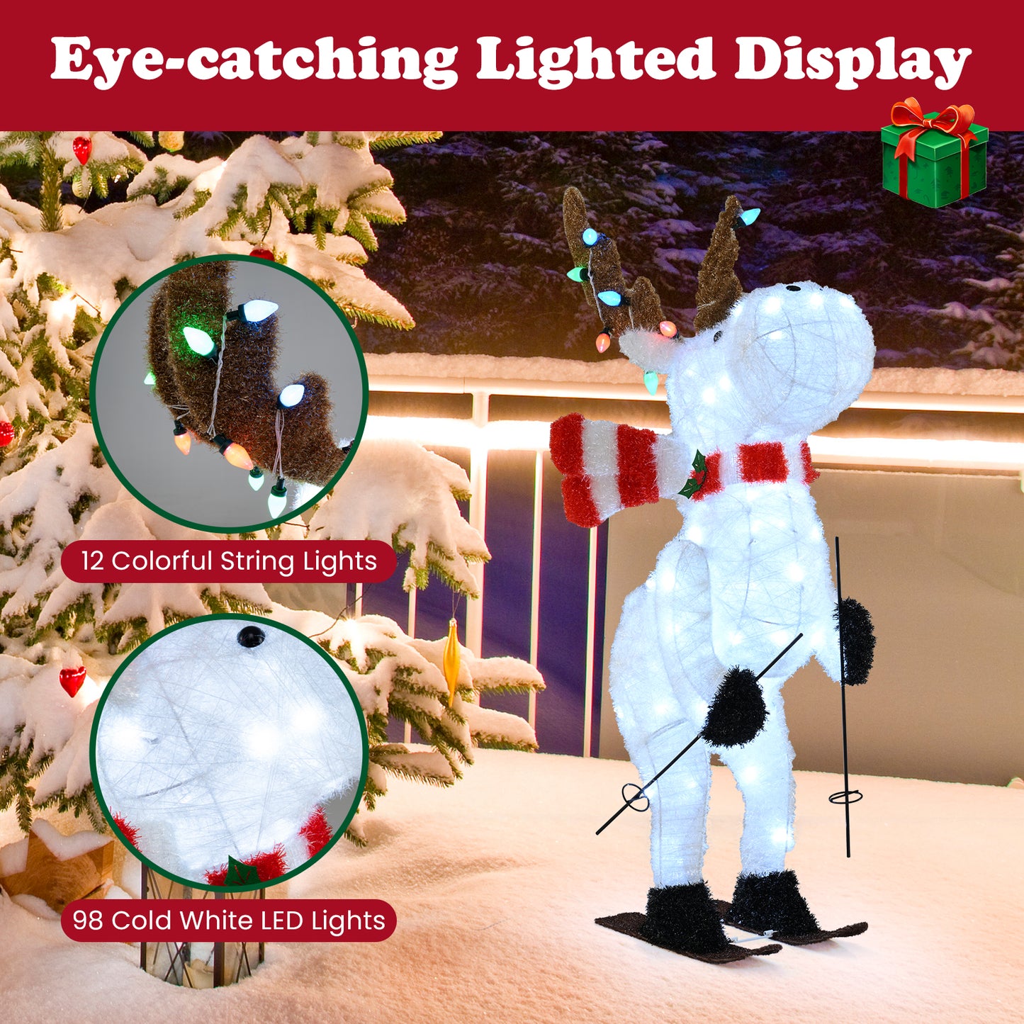 44" Animated Christmas Reindeer Pre-lit Skiing Deer Decoration