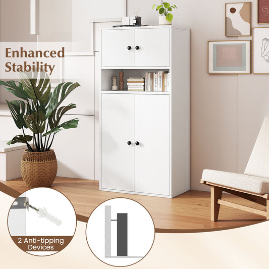 44 Inches Tall Bookshelf with Doors and Adjustable Shelf-2 Pieces