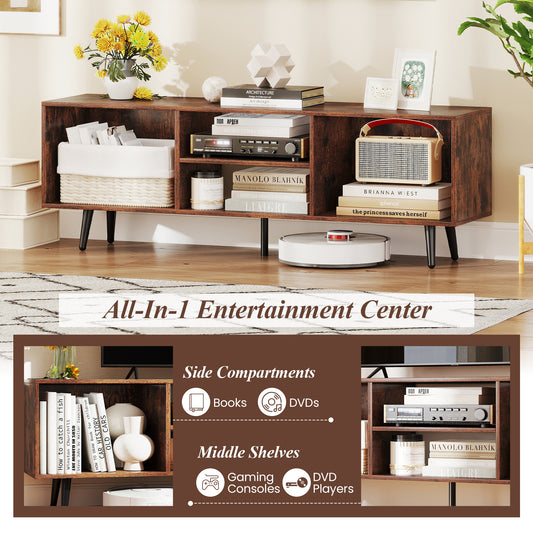 47.5 Inches TV Stand for 55-Inch TV with Compartments and Metal Legs-Rustic Brown