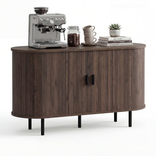 47 Inch Fluted Sideboard Buffet Cabinet with Tambour Sliding Doors and Metal Legs