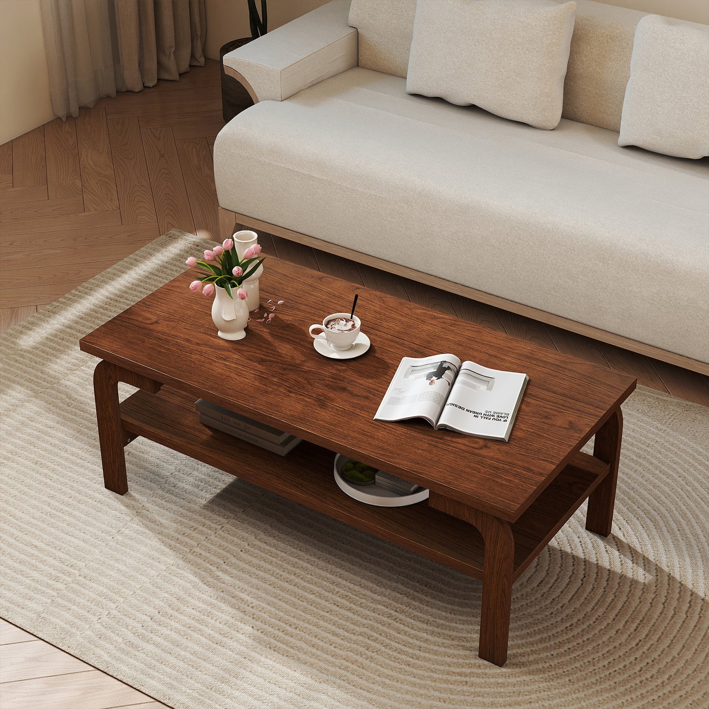 47 Inches Accent Rectangular Coffee Table for Living Room-Walnut - Walnut