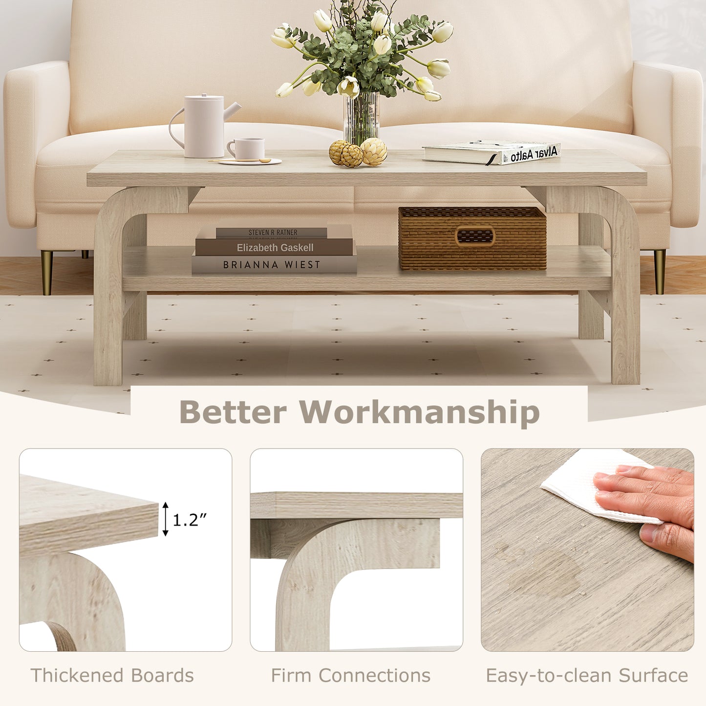 47 Inches Accent Rectangular Coffee Table for Living Room