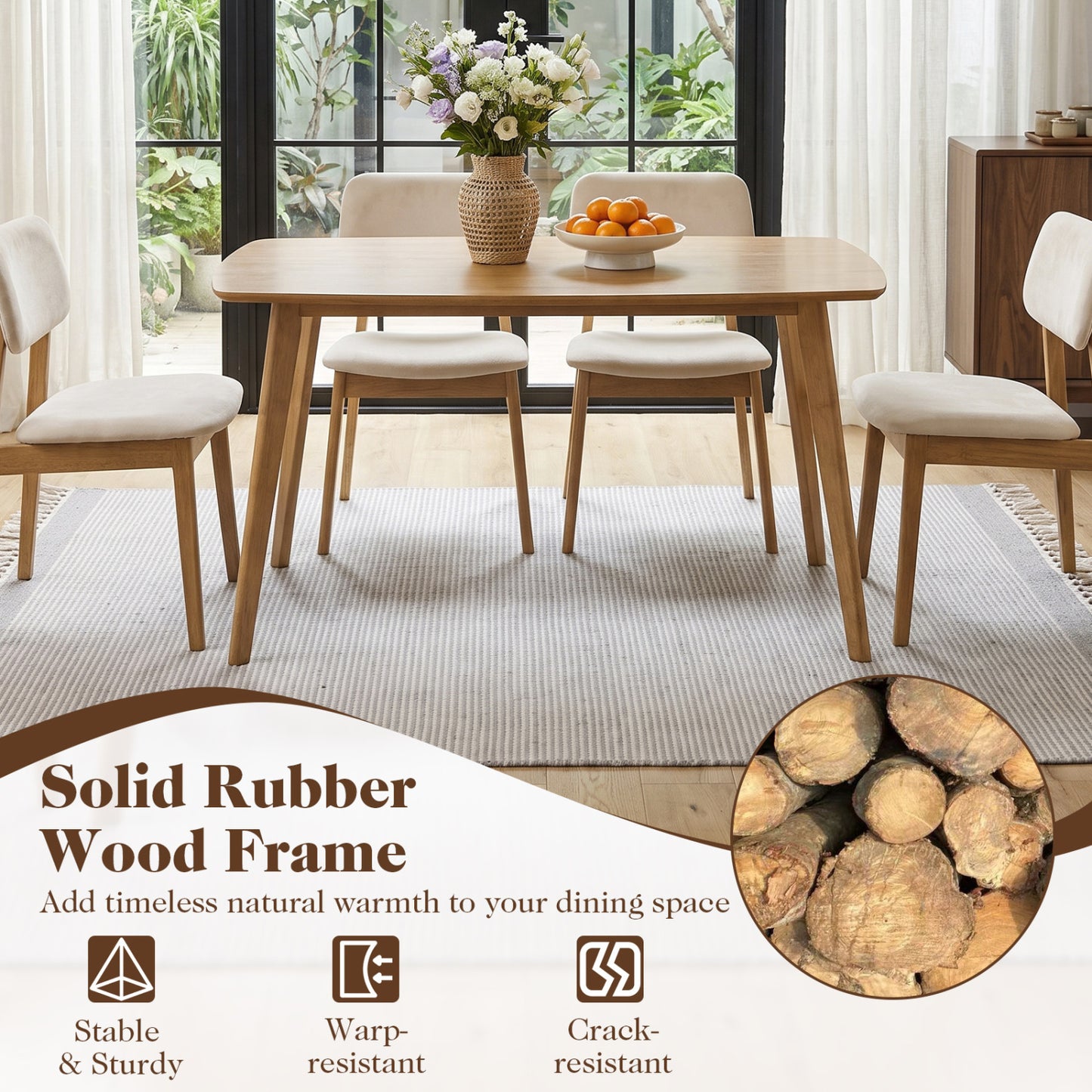 47" Solid Wood Dining Table for 4 People - Natural Finish