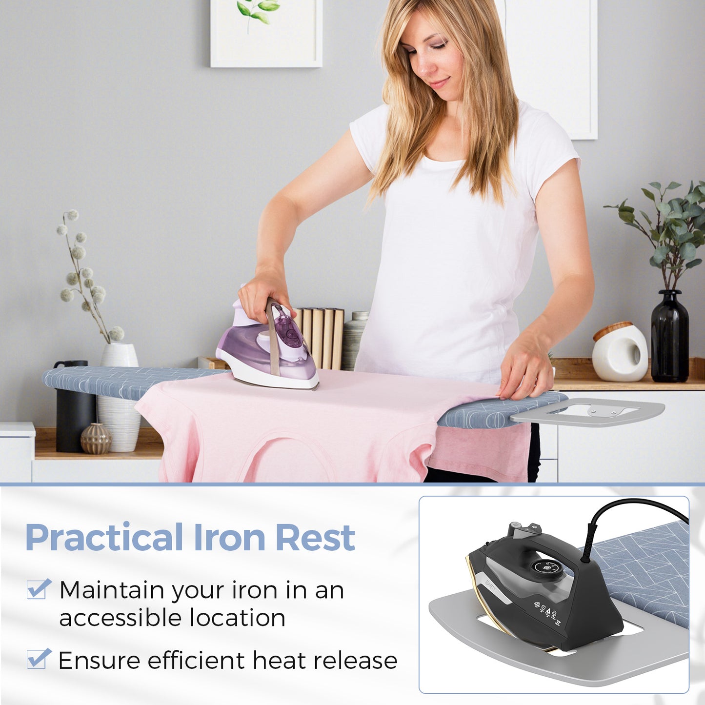 48 Inch x 13.5 Inch Ironing Board with Iron Rest for Home-Gray