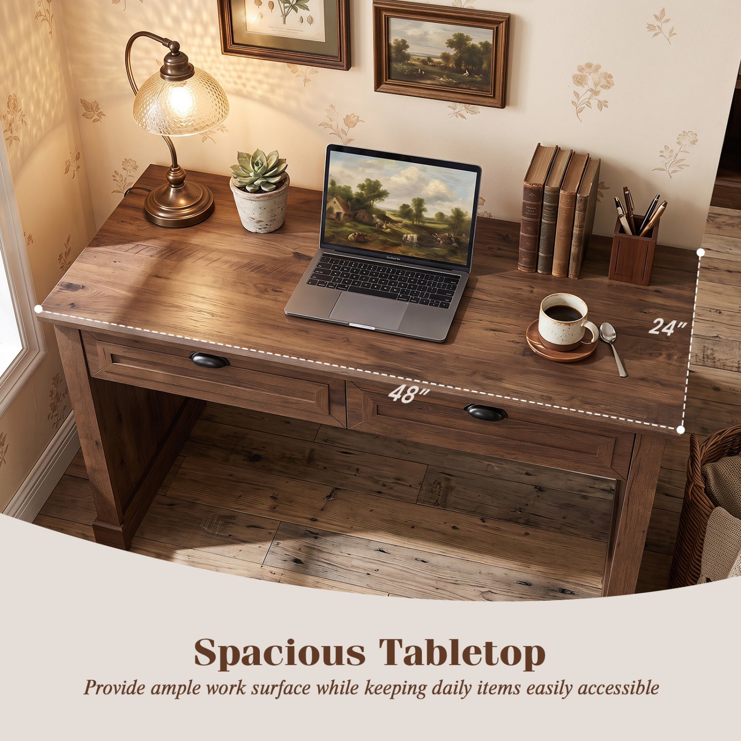 48" Farmhouse Executive Desk with 2 Drawers