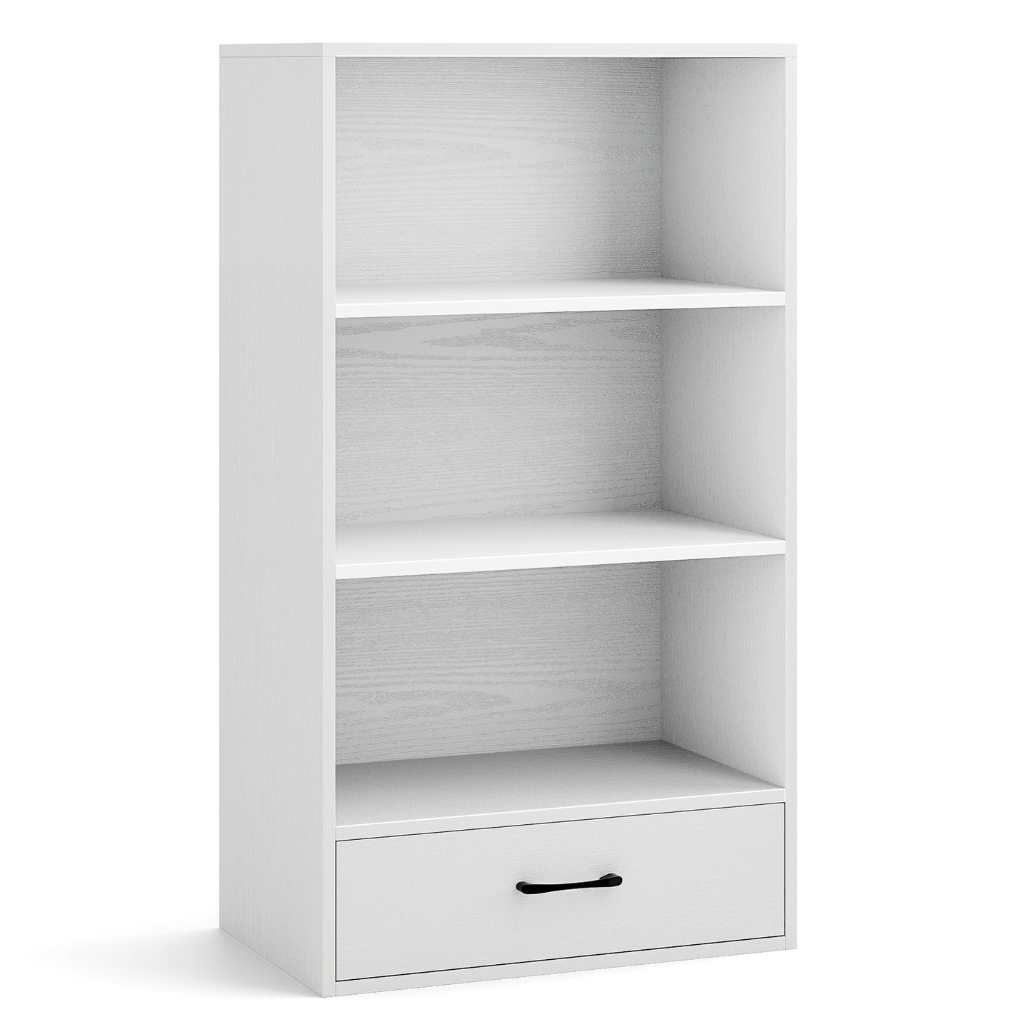 48 Inch Tall 4 Tiers Wood Bookcase with Drawer-Black - White
