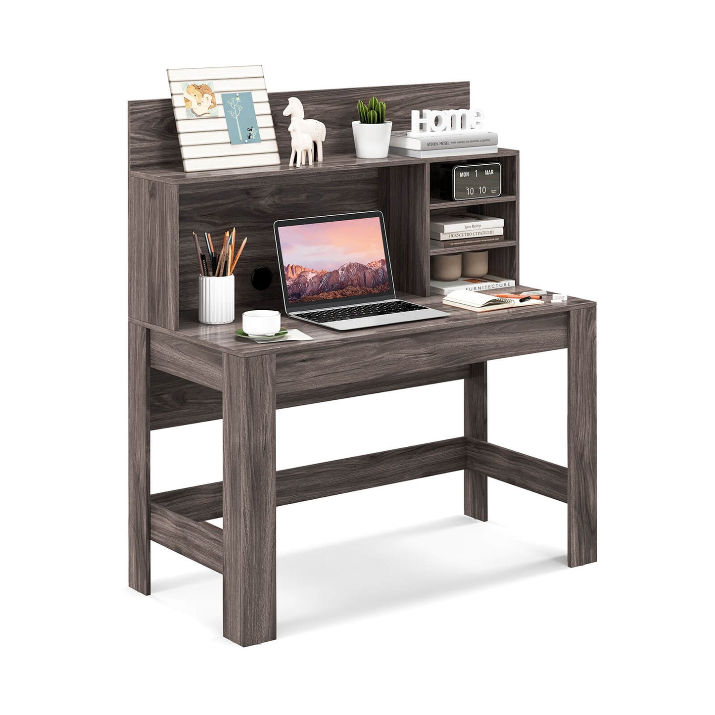 48 Inch Writing Computer Desk with Anti-Tipping Kits and Cable Management Hole-Rustic Brown - Rustic Brown