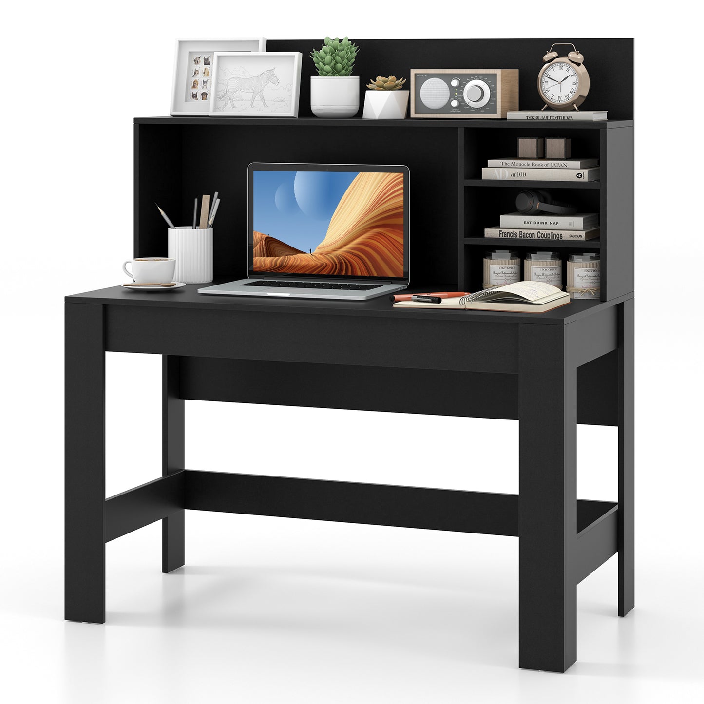 48 Inch Writing Computer Desk with Anti-Tipping Kits and Cable Management Hole-Rustic Brown - Black